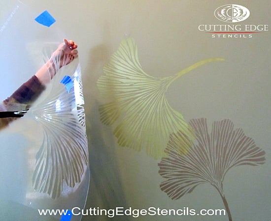 Ginkgo-stencils-feature-wall