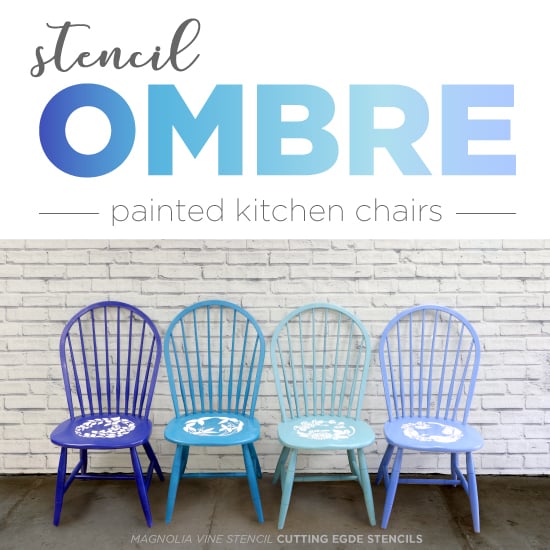 magnolia-vine-stencil-blue-painted-ombre-chairs-stenciling