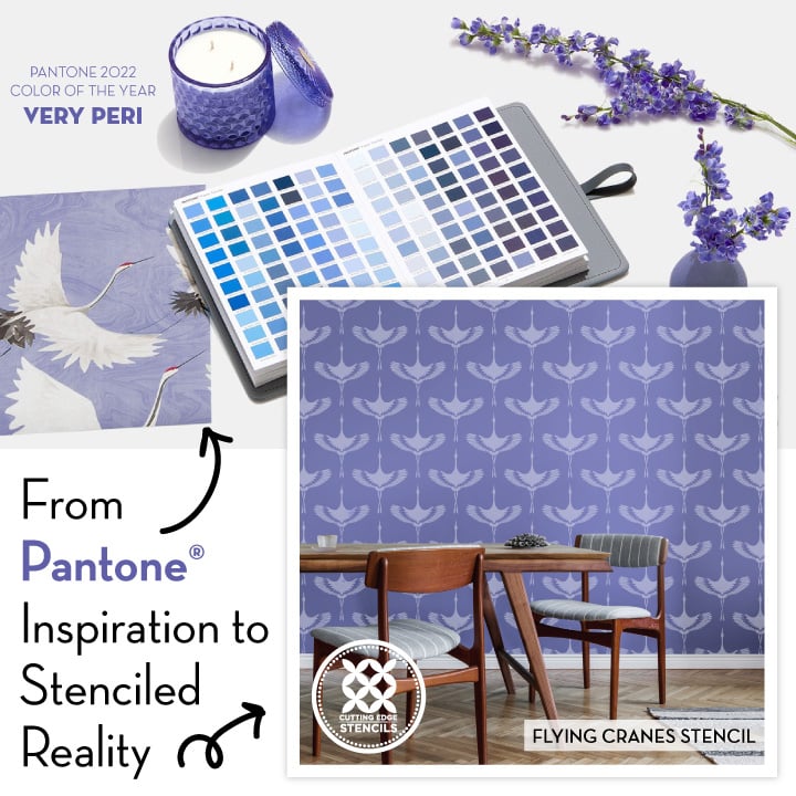 Stenciling-With-Pantone-2022-VeryPeri-Flying-Cranes-Wall-Stecil