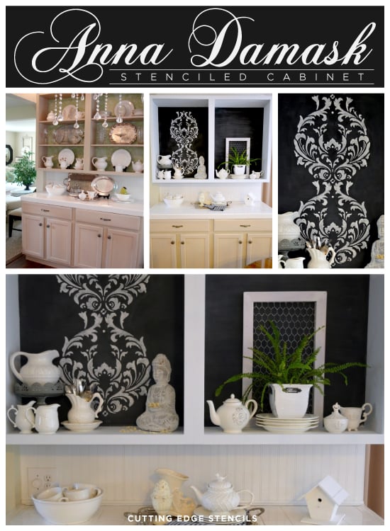 anna-damask-stencil-kitchen-cabinet-idea