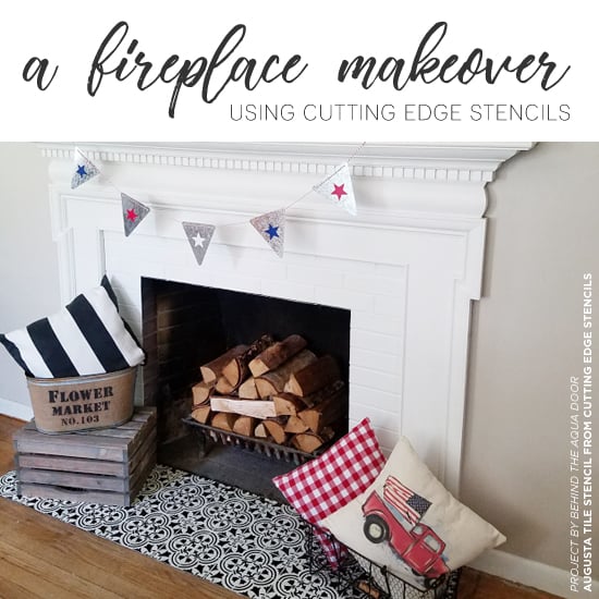 augusta-tile-stencil-cutting-edge-stencils-diy-stenciled-fireplace-hearth-makeover