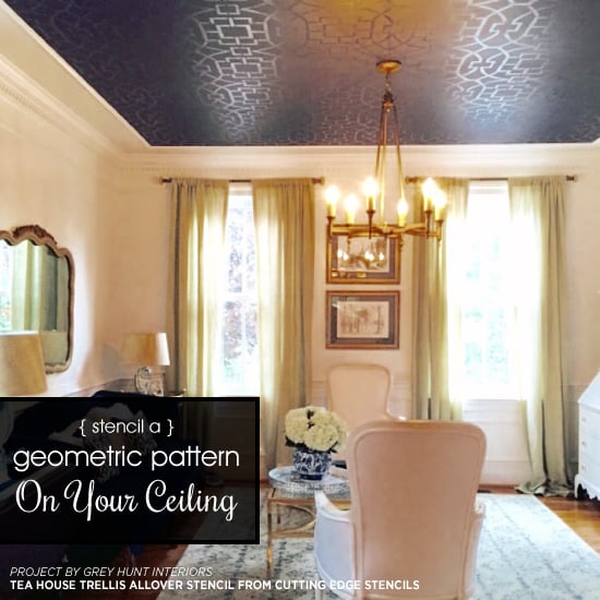 cutting-edge-stencils-diy-tea-house-trellis-stenciled-ceiling-black-geometric-pattern