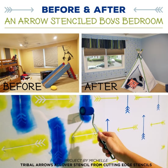 cutting-edge-stencils-diy-tribal-arrows-stenciled-accent-wall-boys-bedroom