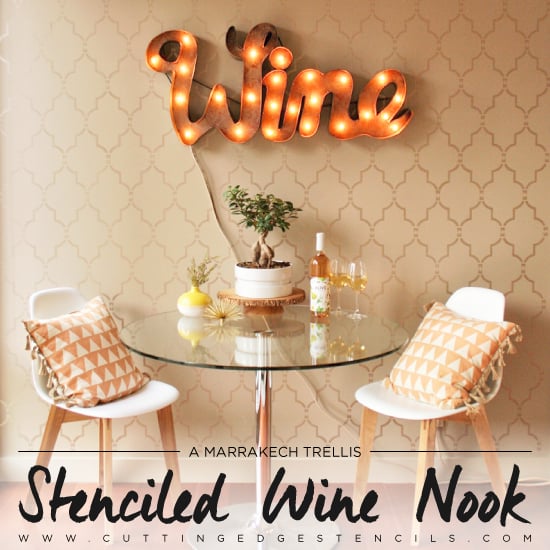 marrakech-trellis-stencil-diy-stenciled-accent-wall-wine-nook