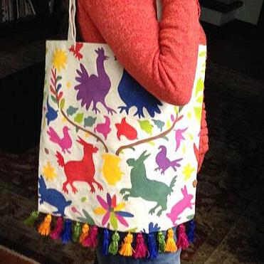 Tribal stencils ethnic stenciled tote bag otomi