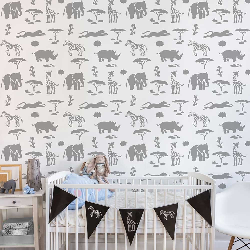 African-animals-stencils-kids-room-wallpaper