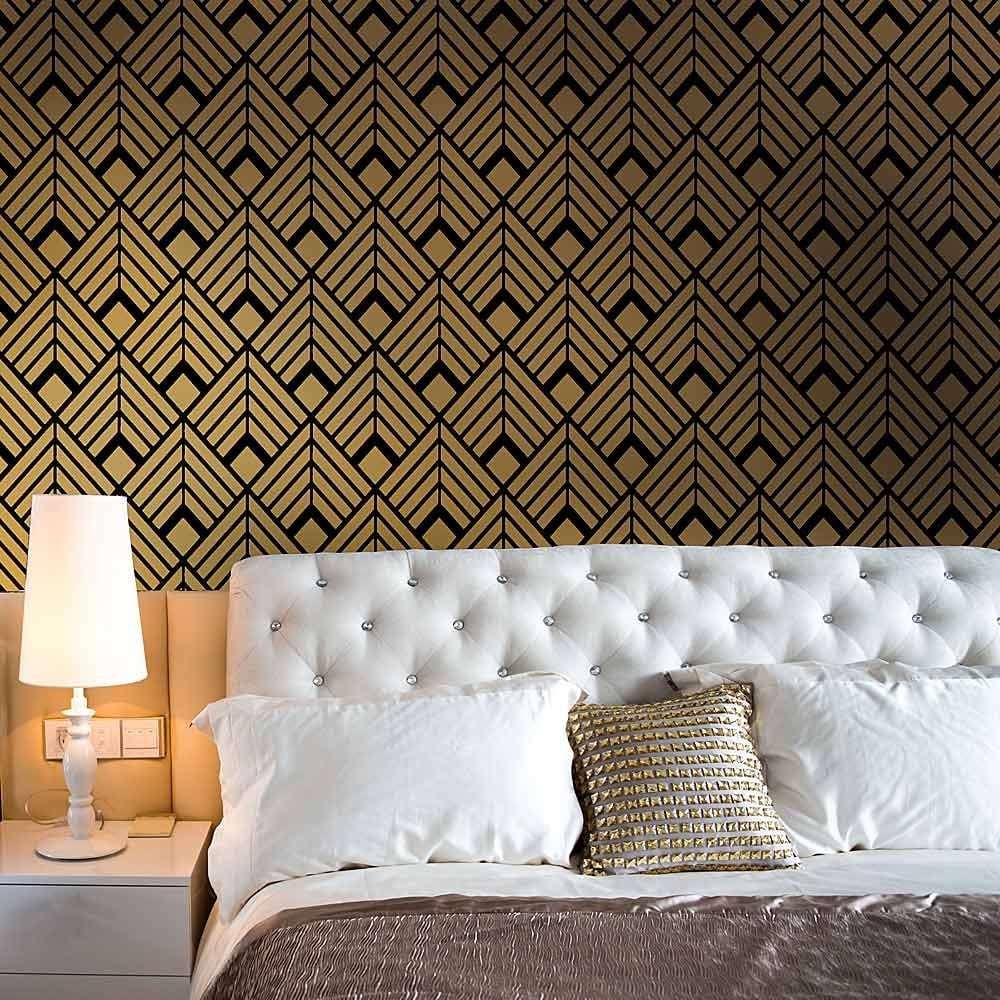 Art Deco Stencil Diamonds Wallpaper Stencil Design wall gold bedroom