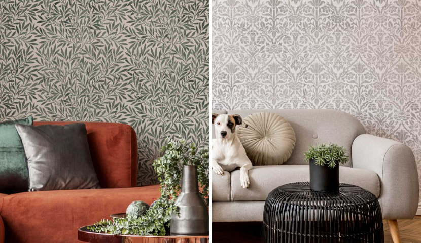 Bedroom walls stenciled with patterns