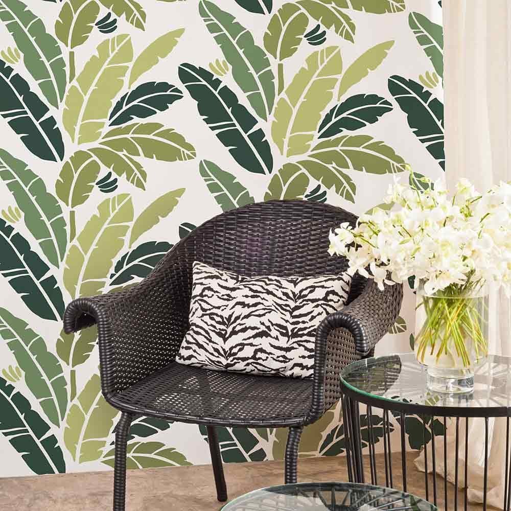 Banana Leaf stencil wallpaper martinique print palm leaves