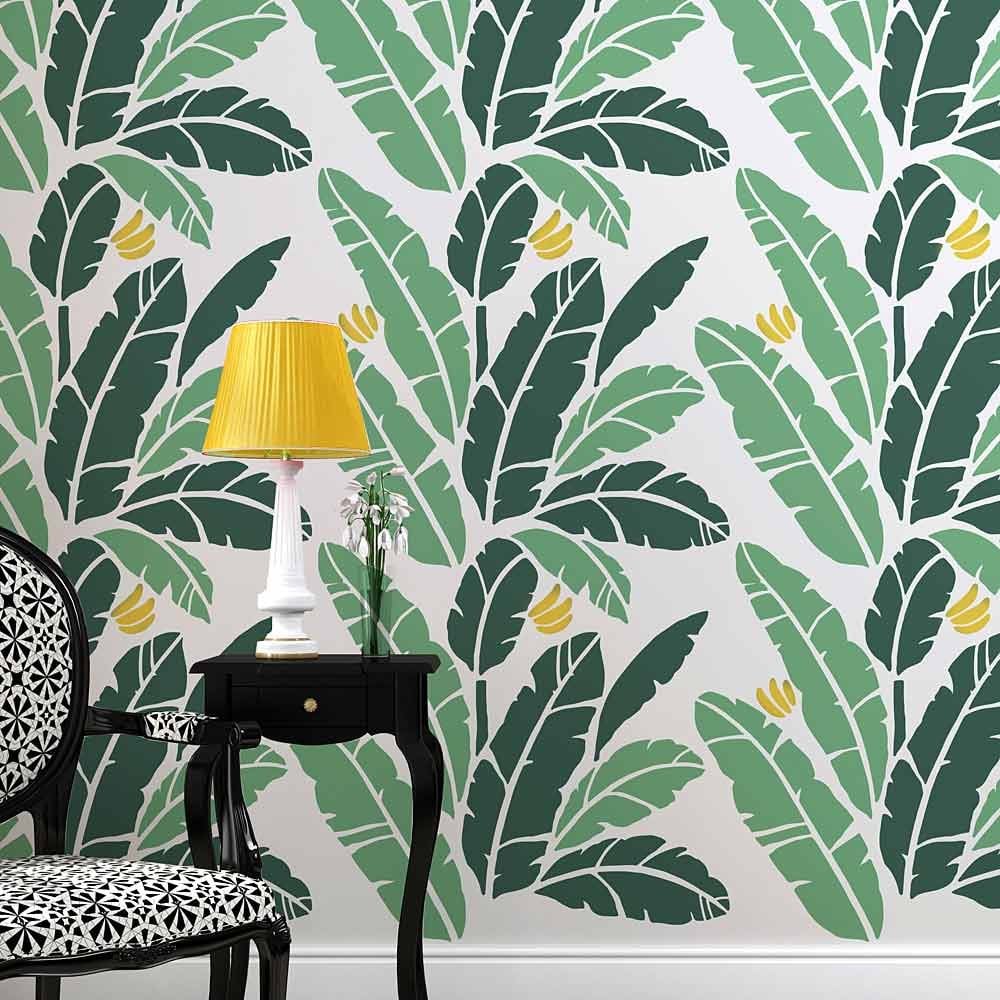 Banana Leaves stencil wallpaper tropical leaves palm print