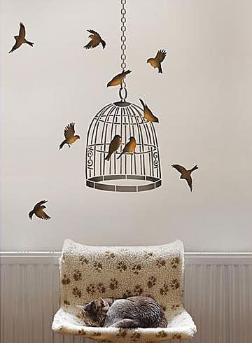 Bird cage stencil wall design