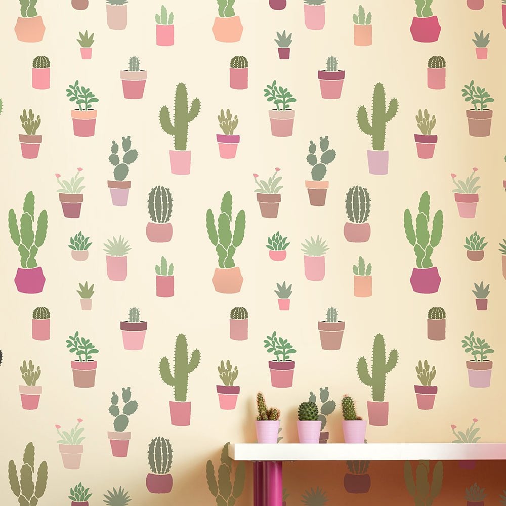 Cactus stencil nursery cactuses wallpaper