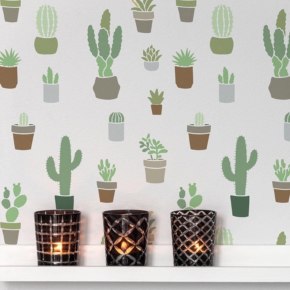 Cactus stencil wallpaper succulents stencils