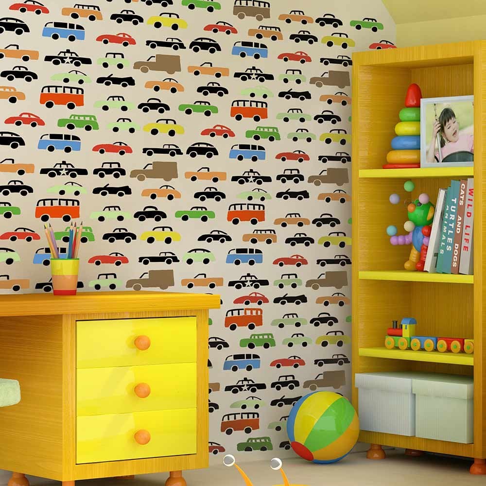 Car-stencils-kids-playroom-walls