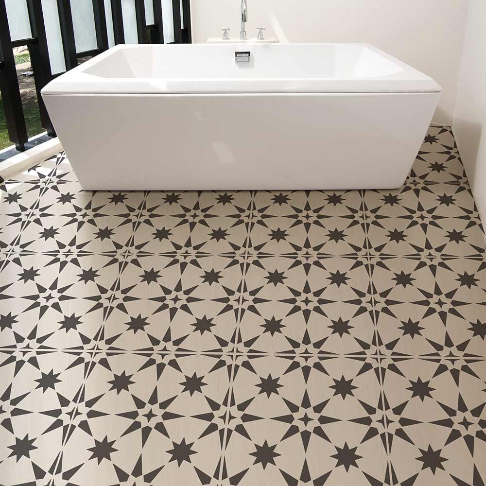 Jewel Tile Stencil Painted Floor bathroom Stenciling geometric