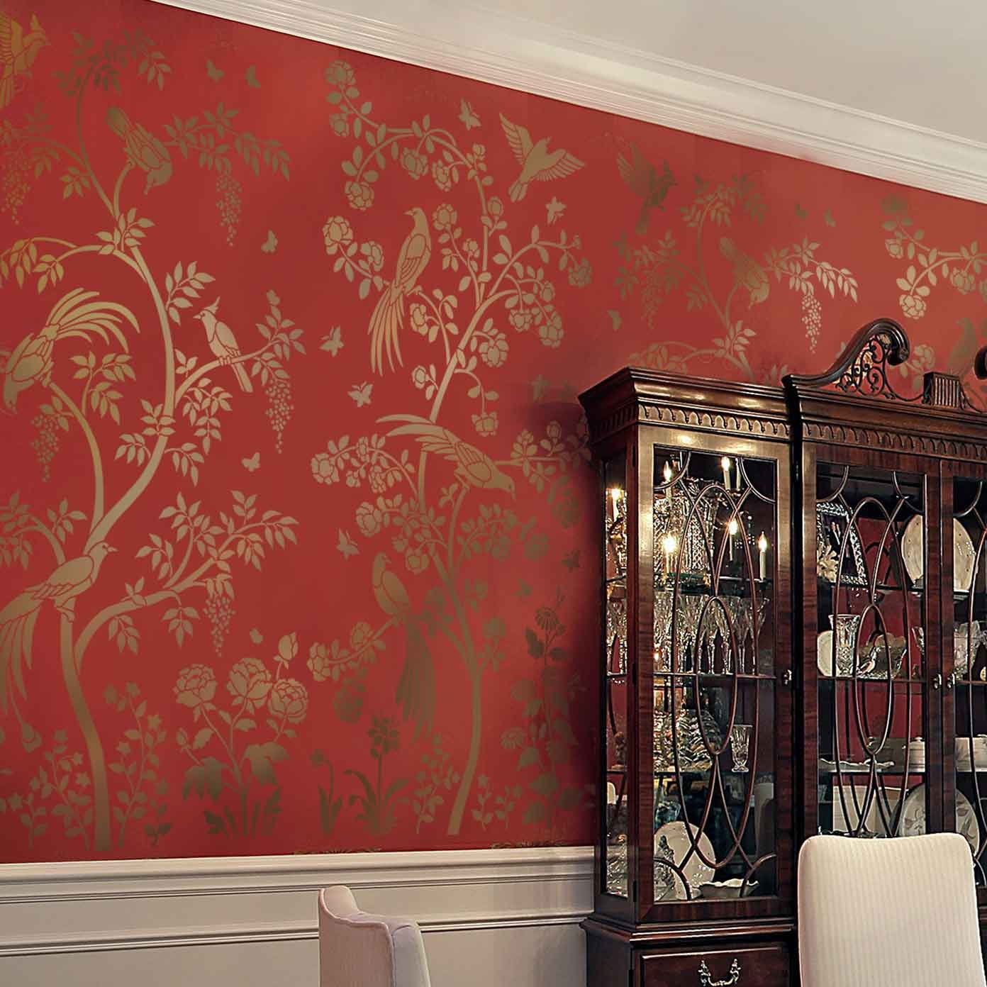 Chinoiserie chic stencil wall mural oriental wallpaper stencils