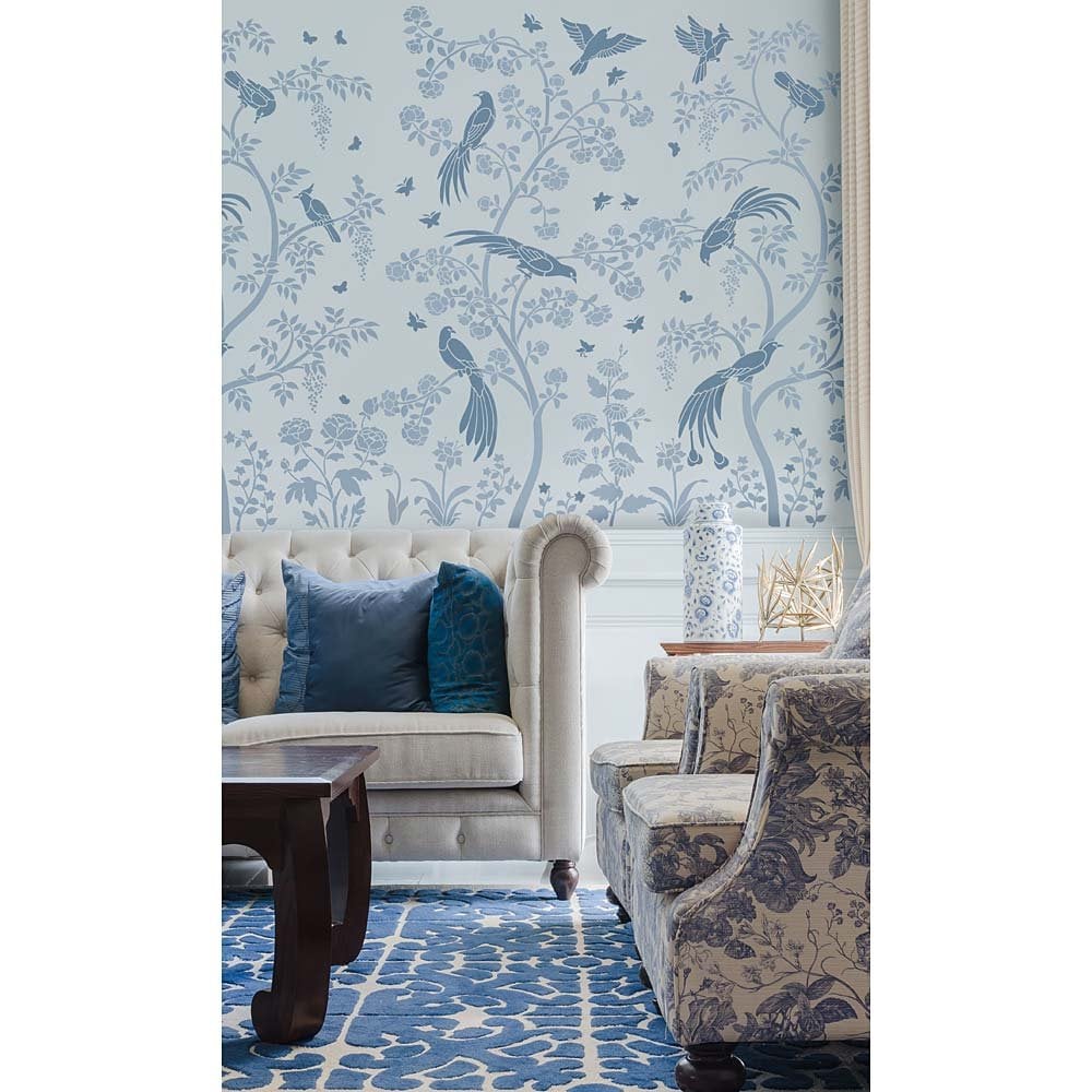 Chinoiserie wallpaper stencil wall mural elegant living room