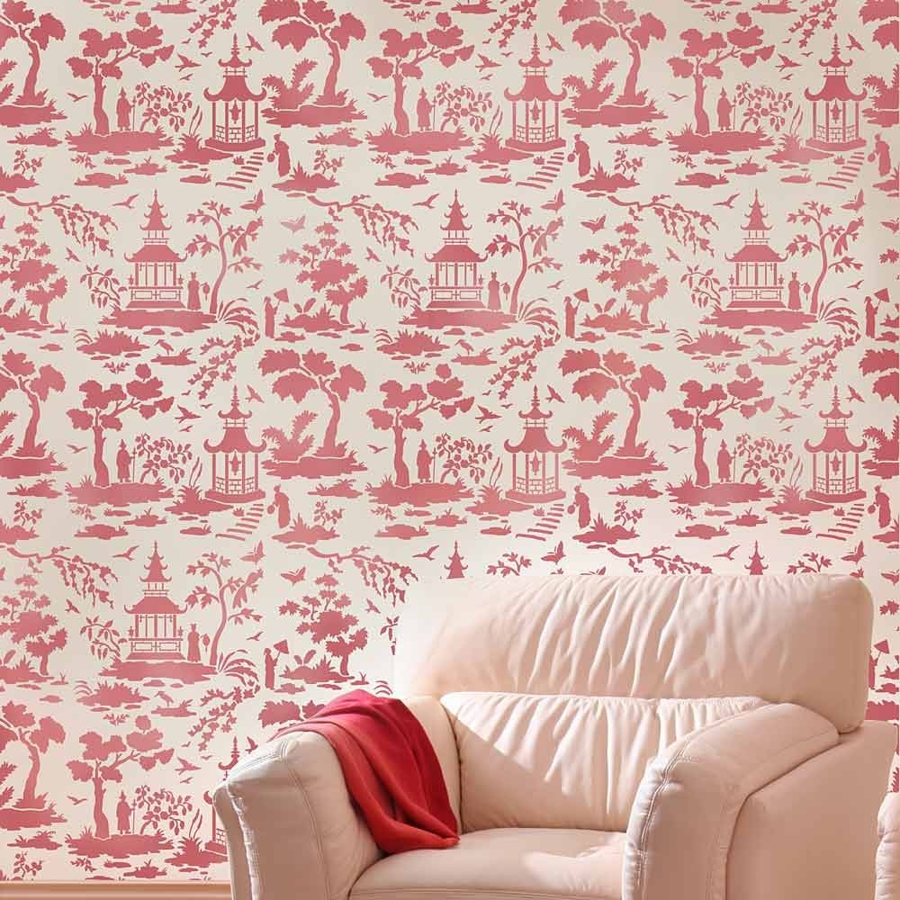 Coral toile stencil wallpaper chinoiserie stencils chinese stencil for walls