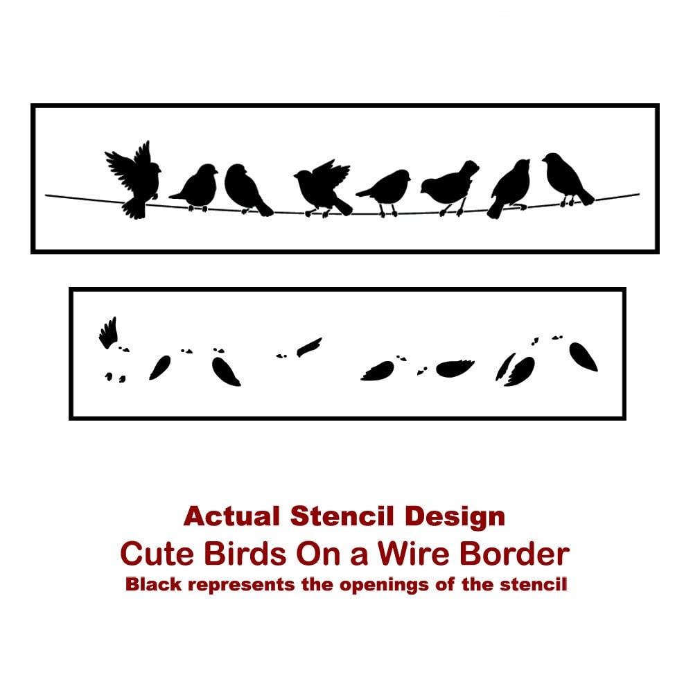 Cute Birds On a Wire Border Stencil Actual