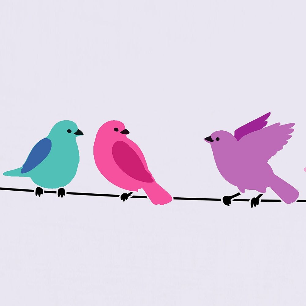 Cute birds on wire stencil nursery