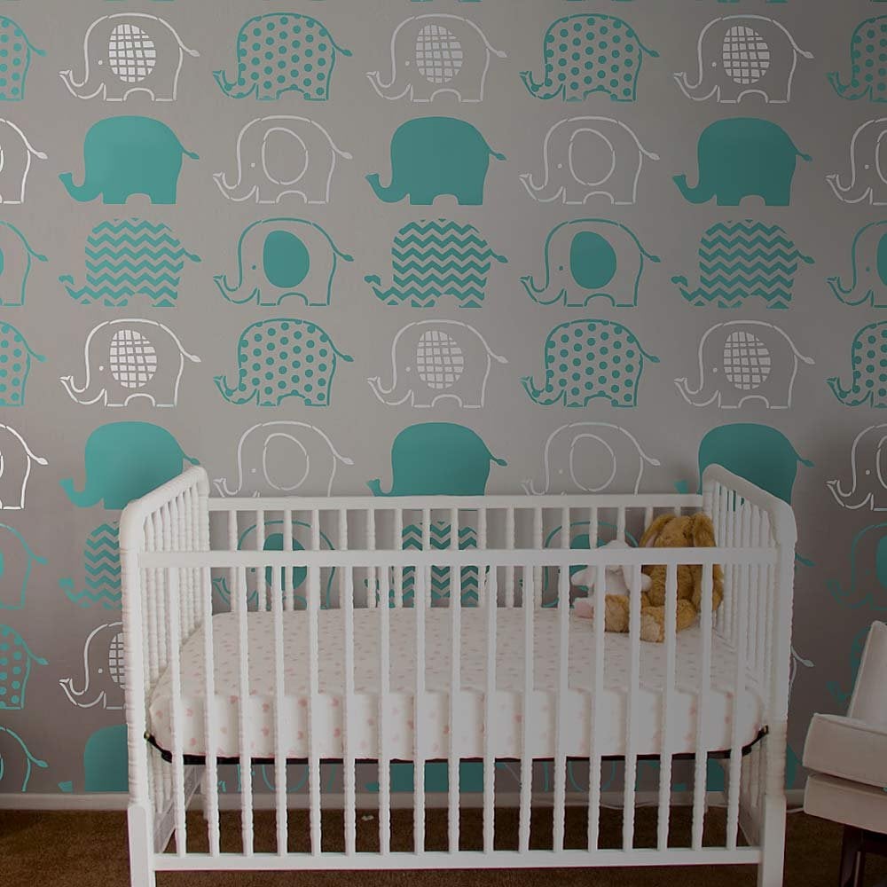 Cute-elephants-baby-nursery-stencils