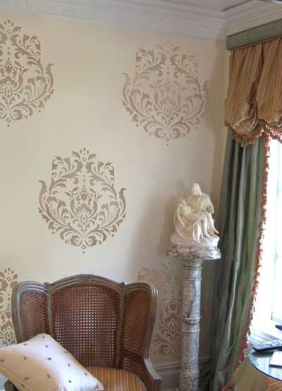 Brocade damask stencil for walls.