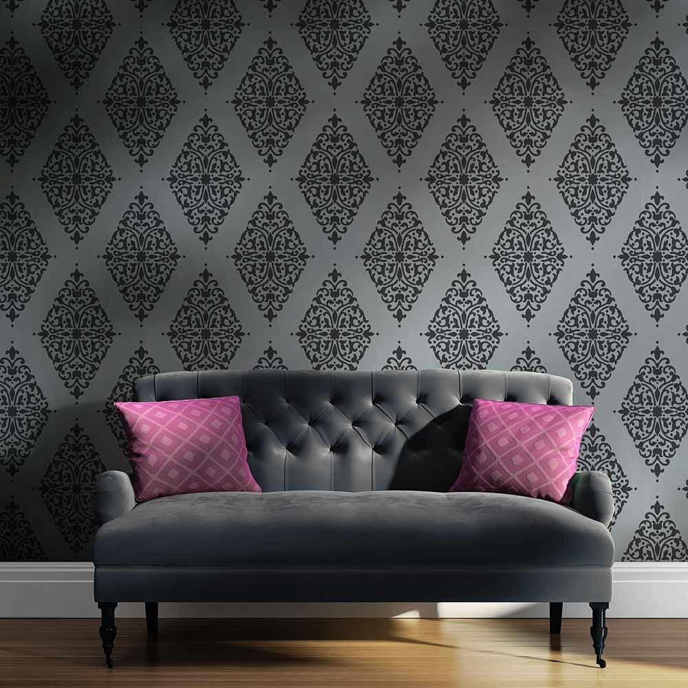 Stenciled damask wall design arabesque brocade wall pattern stencil