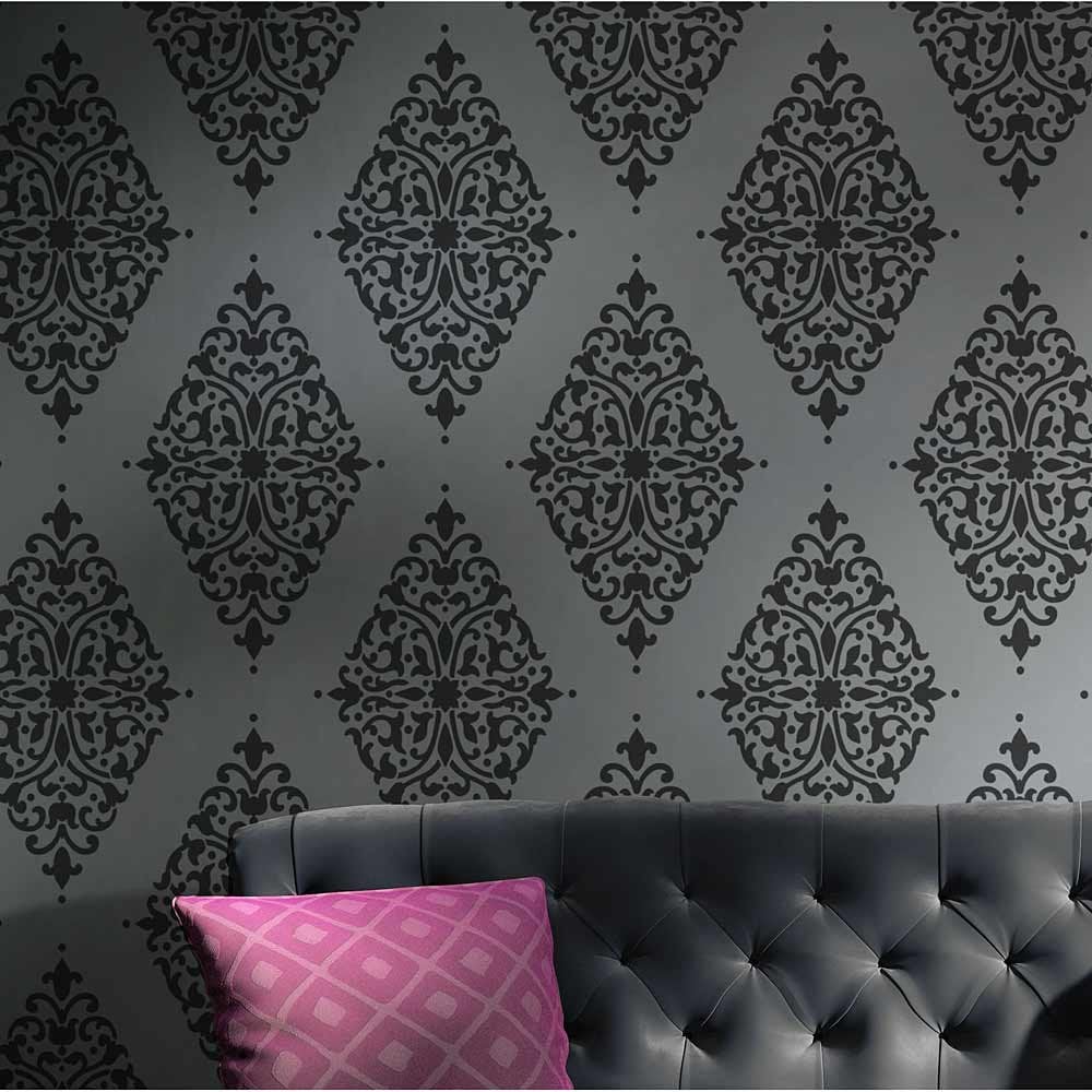 Damask stencil brocade wallpaper design stencil diamond arabesque Wall Pattern