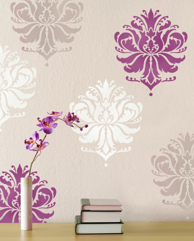 damask stenciled wall