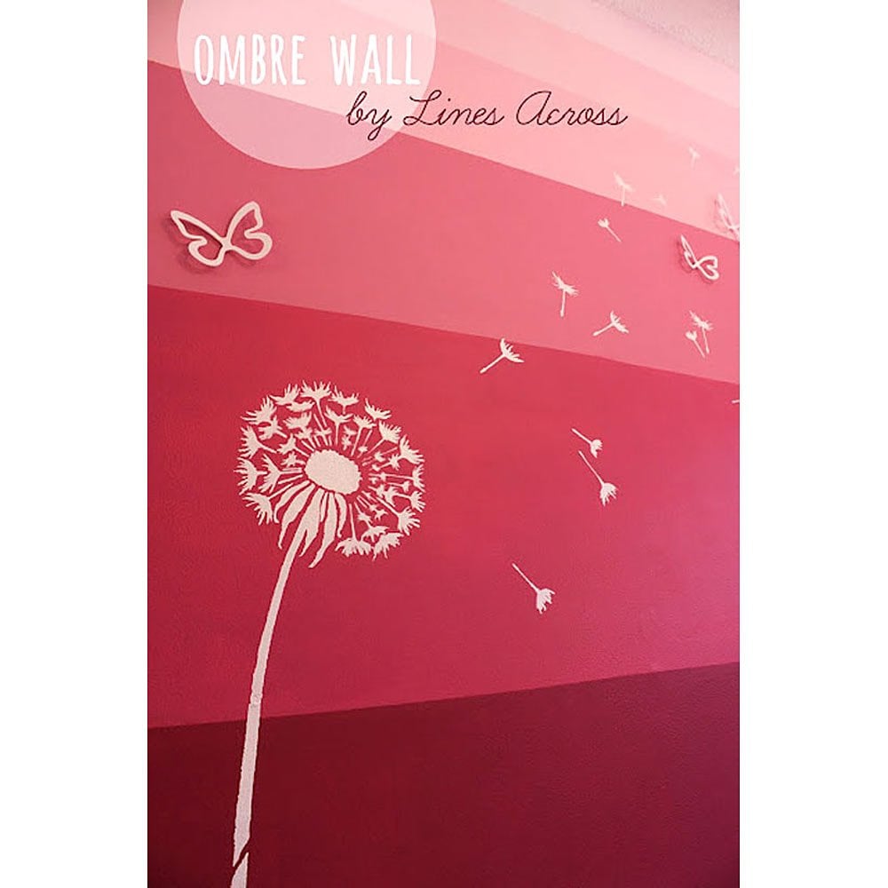 Dandelion stencil ombre wall