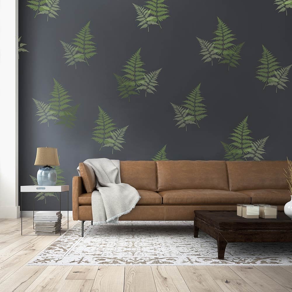 Dark-wall-stencil-fern-leaf-stencils