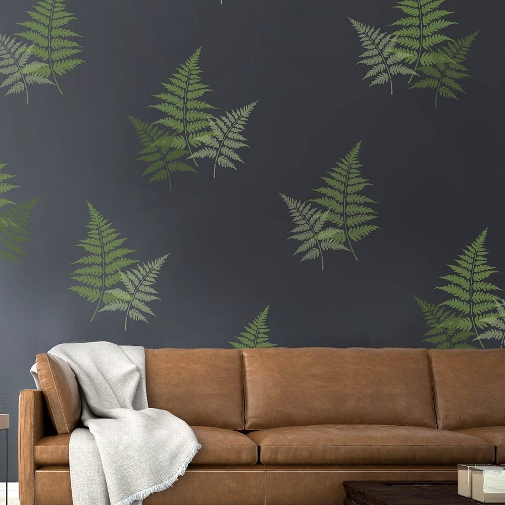 Dark-walls-stencils-ferns-leaf-pattern-stencil