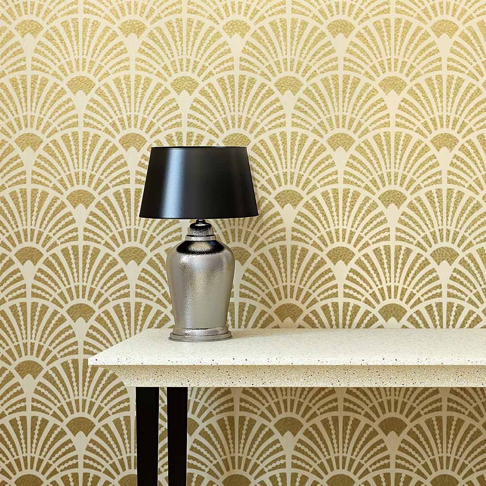 contemporary art deco wall pattern gold stencil wall 