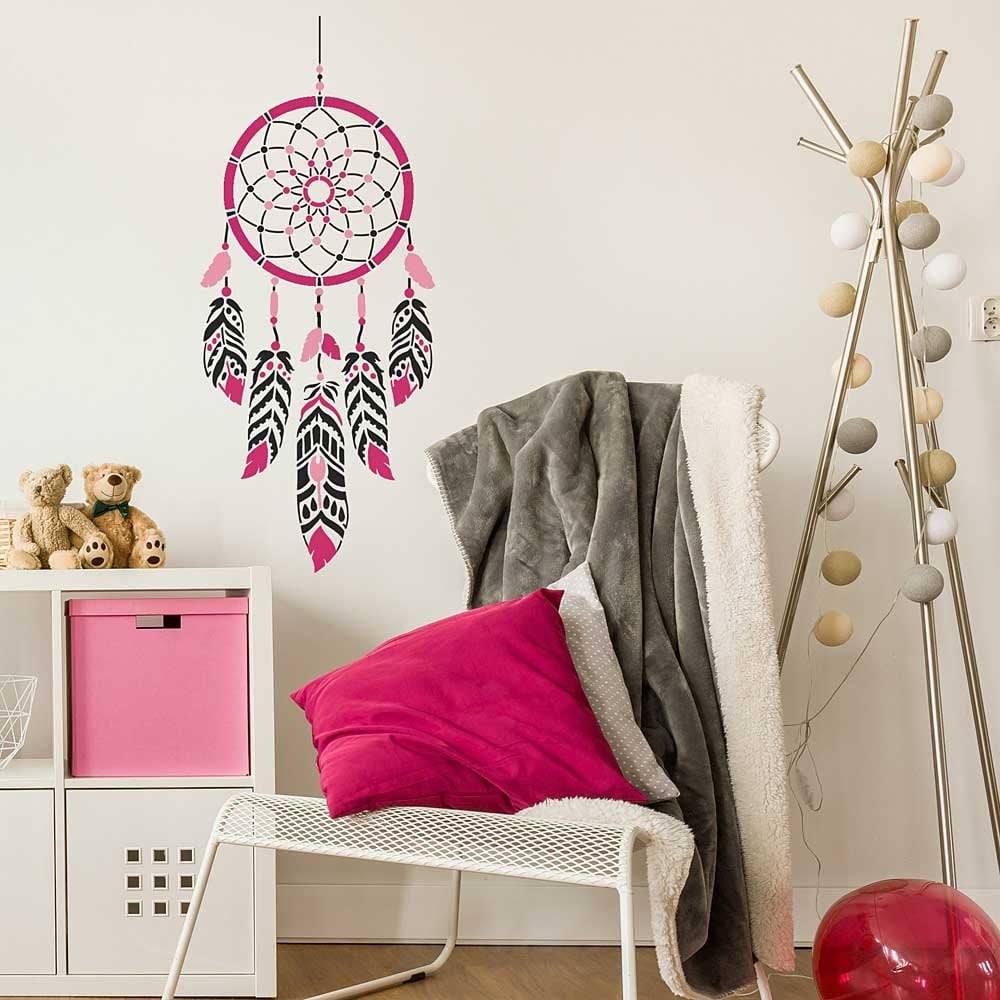 Dreamcatcher stencil wall ornament decal pink girl nursery