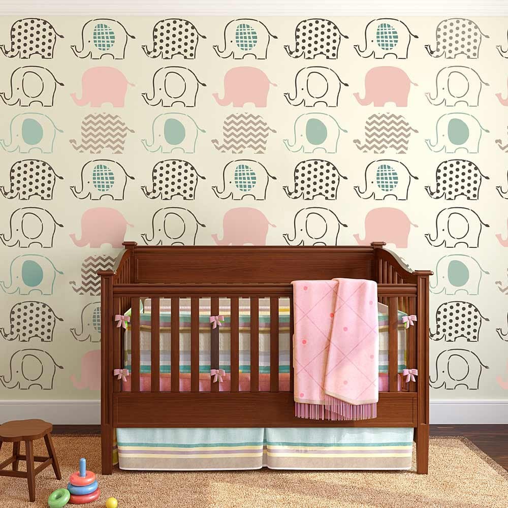 Elephant-nursery-DIY-stencils-wallpaper