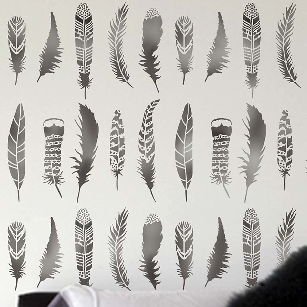 Feathers-stencil-allover-wall-pattern-wallpaper