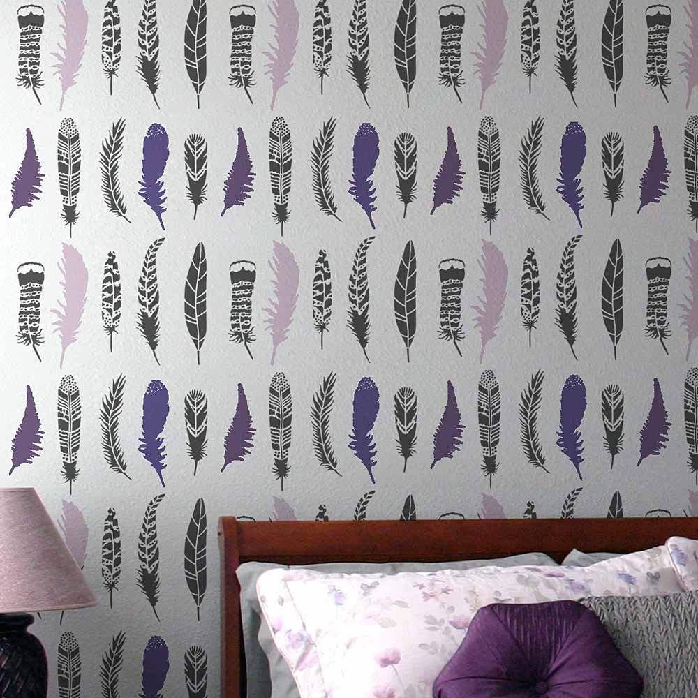 Feathers-wallpaper-stencil-bird-feather-design