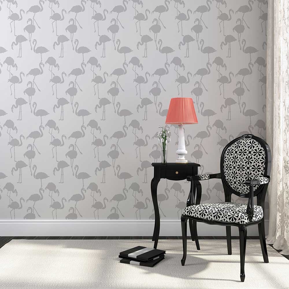 Flamingo bird stencil flamingos wallpaper accent wall tropical pattern