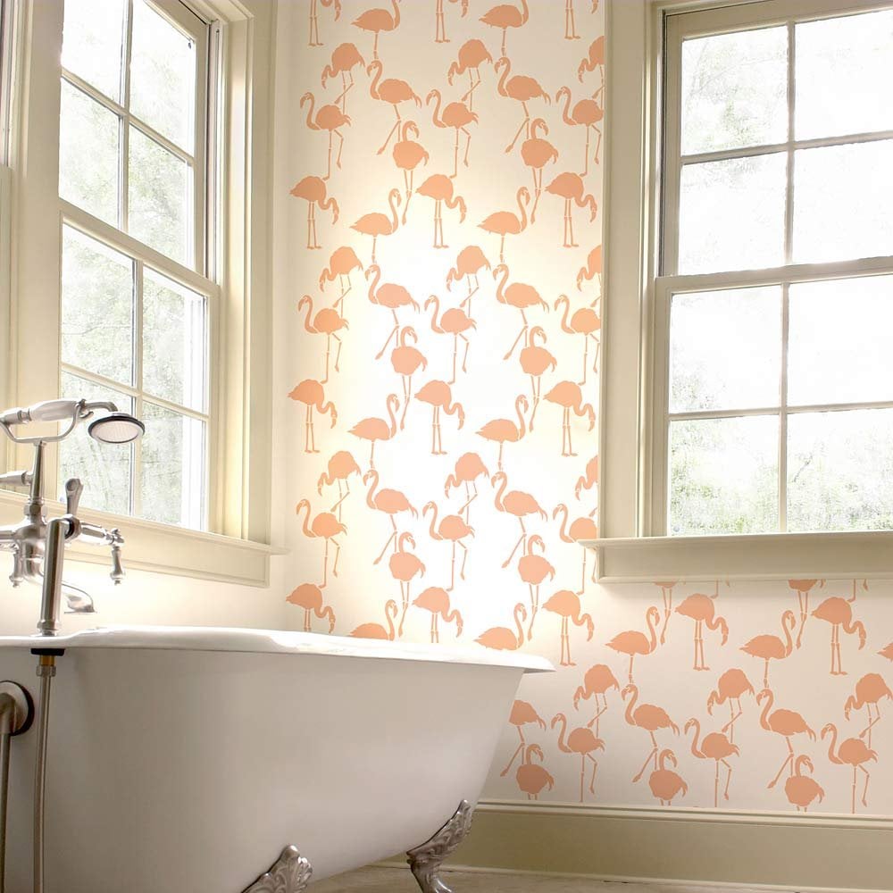 Flamingo pattern stencil tropical paradise flamingos wall decal tropic wallpaper trend