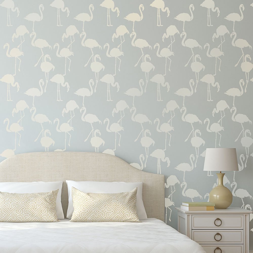 Flamingo stencil pattern flamingos wallpaper tropical wall design for diy home decor