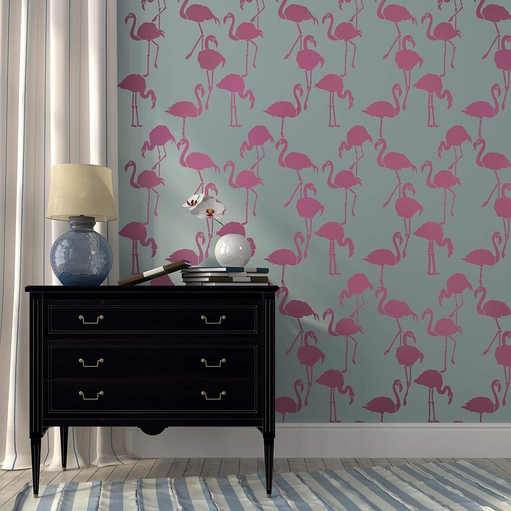 Flamingo stencil pattern flamingos wallpaper tropical trend wall design tropical wall decals