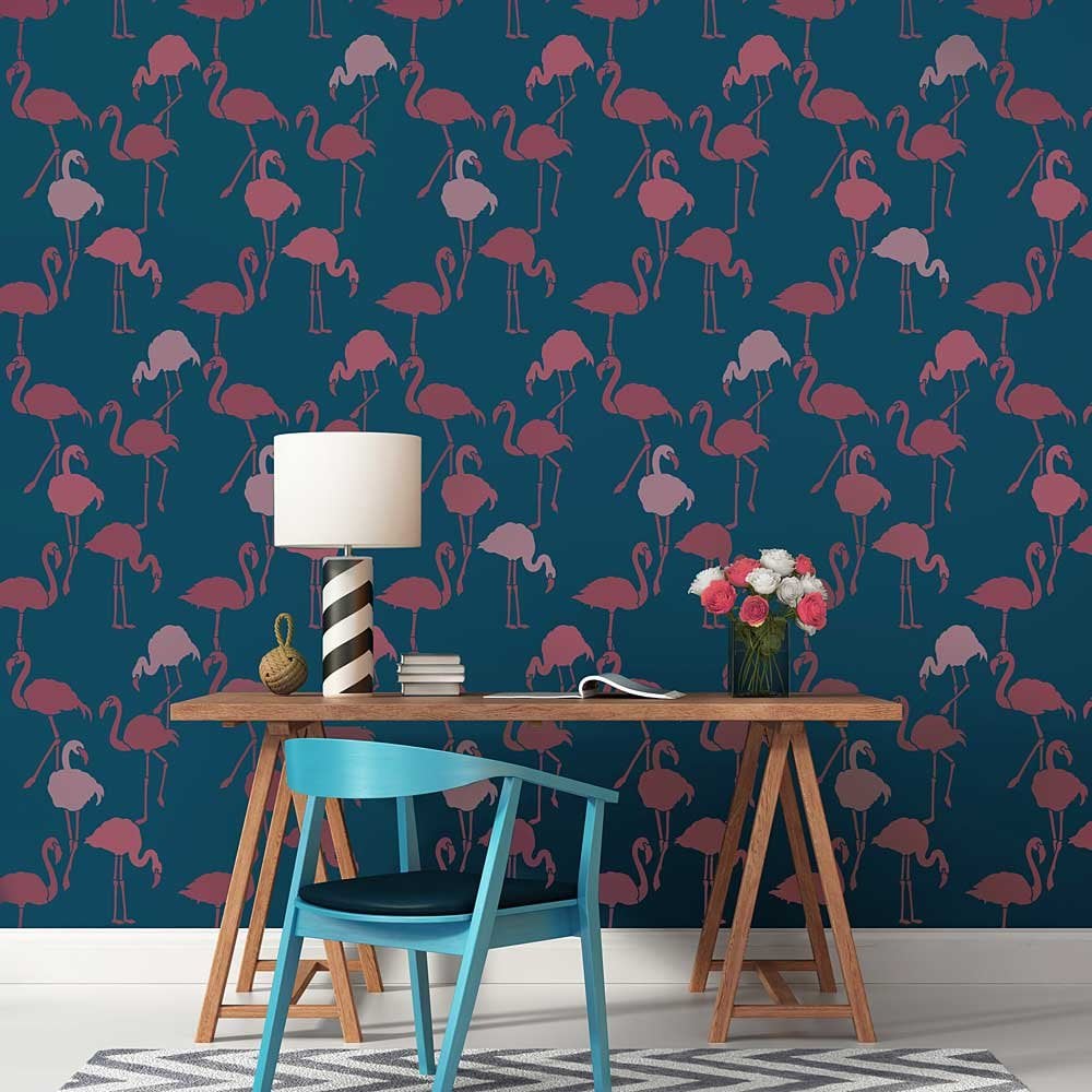 Flamingos stencil pattern flamingo tropical wallpaper design trendy bird wall pattern stencils for walls