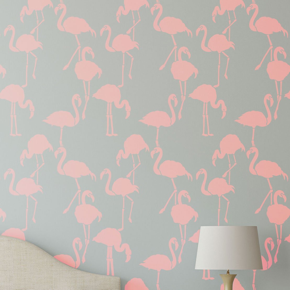 Flamingos stencil pattern for walls tropical trend Flamingo wall decal tropical wallpaper