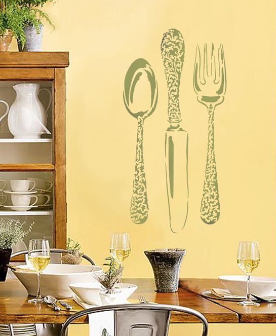 Large stencils for wall decor. Silverware stencil featuring knife, fork and a spoon. large-stencils