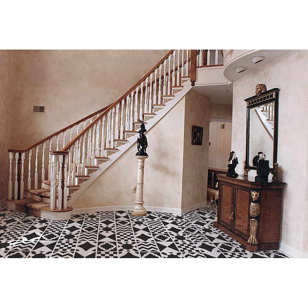 Geometric Tiles Stencils patchwork tile stenciled Floor