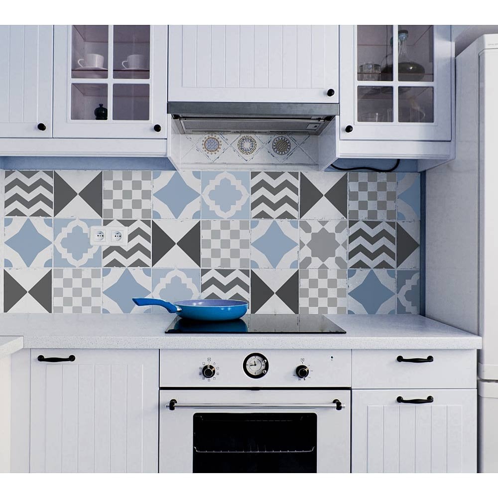 Geometric Tiles stencils stenciled Backsplash kitchen stencils