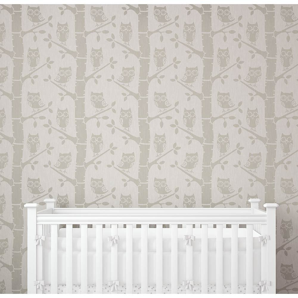 Grey-owl-nursery-stencil-wallpaper-girl-baby-nursery-ideas