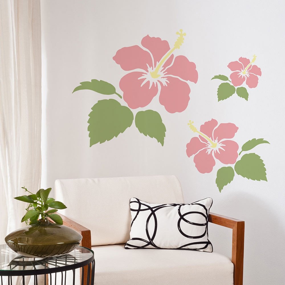 Hibiscus Flower stencil wall art tropical flowers