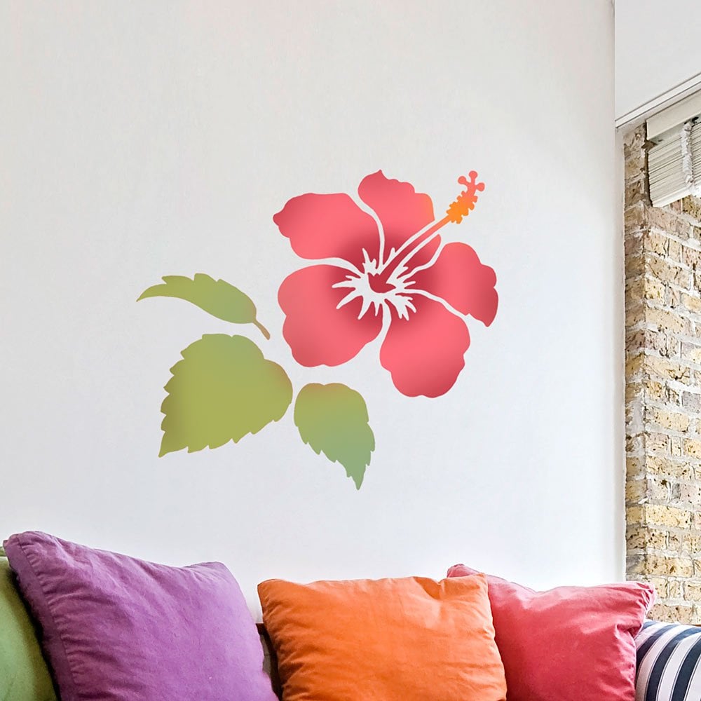 Hibiscus Flower stencil floral wall decals tropical wallpaper