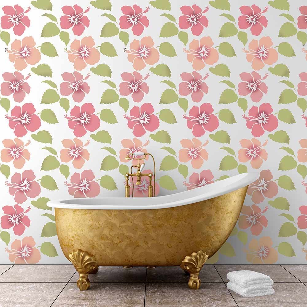 Hibiscus flower stencil Hawaiian wall design tropical wall pattern floral wall design